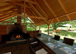 Big poolhouse with fireplace